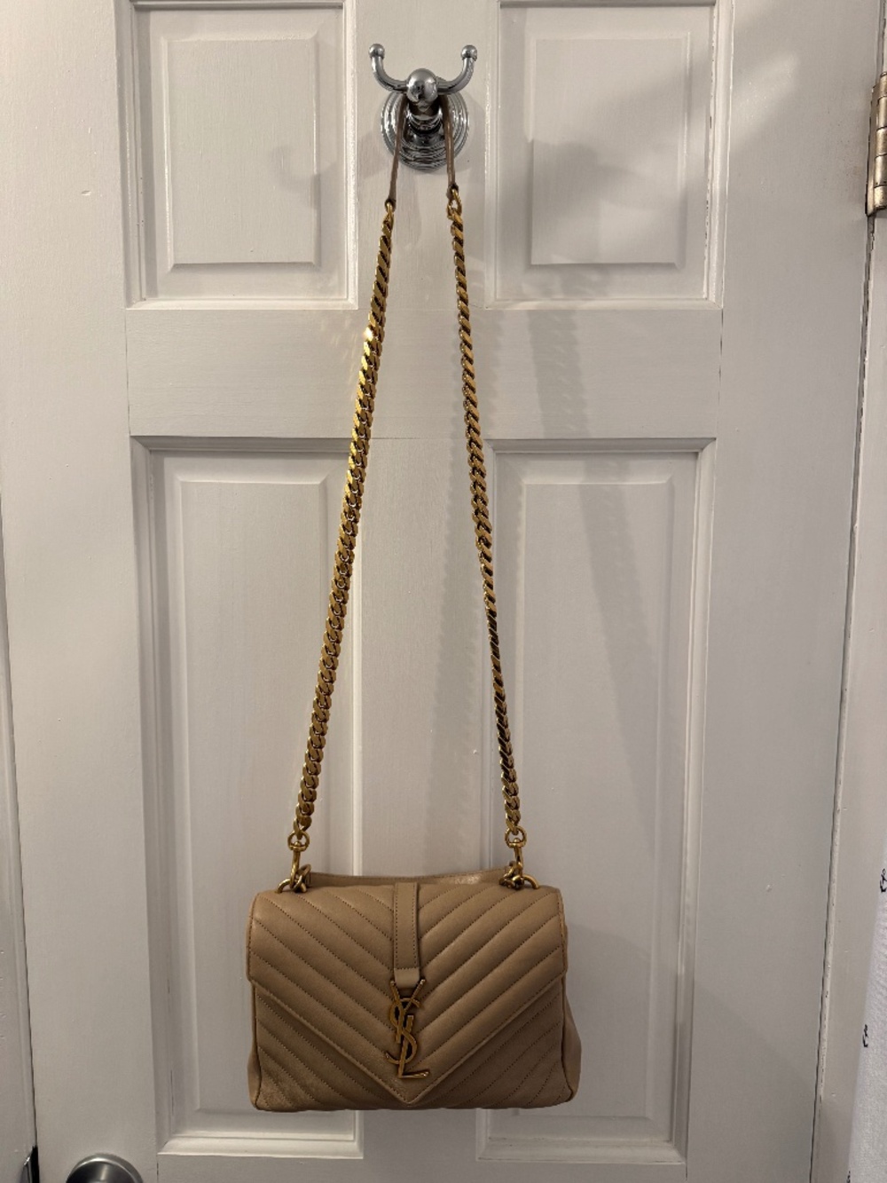 Yves Saint Laurent YSL Medium College Bag in Dark Beige - Picture 9 of 16